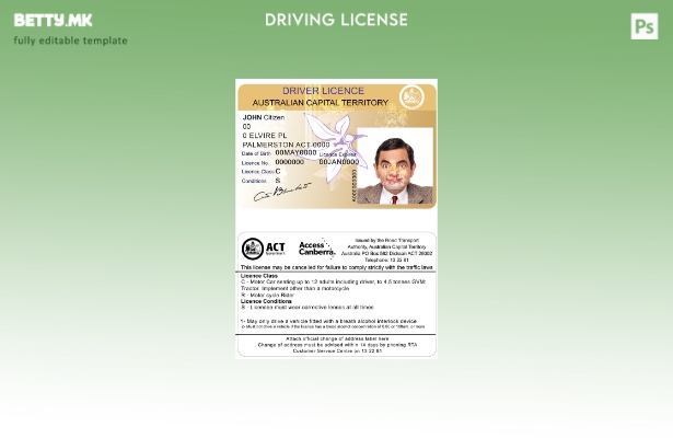 Модерен стил, шаблон за возачка дозвола за државната австралиска престолнина